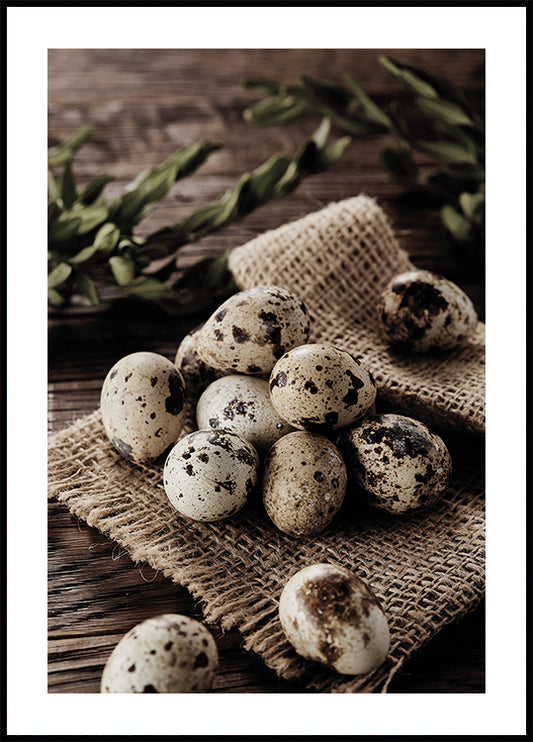 Quail Eggs on Rustic Burlap Poster