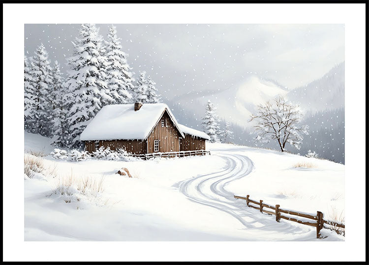 Winter Cozy Cabin in Snowy Forest Poster