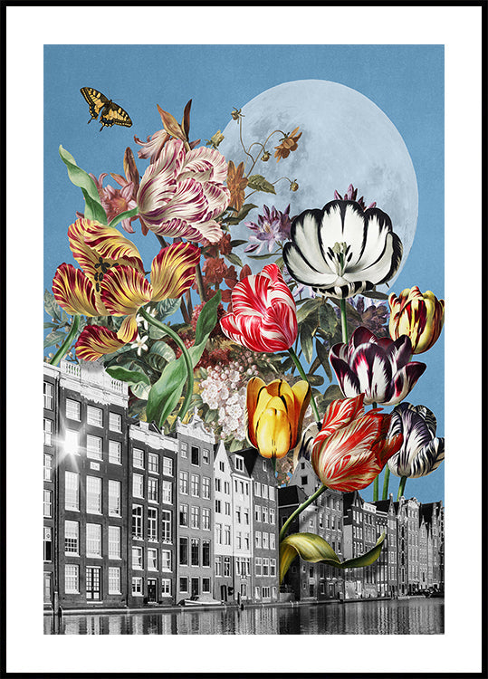 Vibrant Tulips And Intricate Butterflies Poster