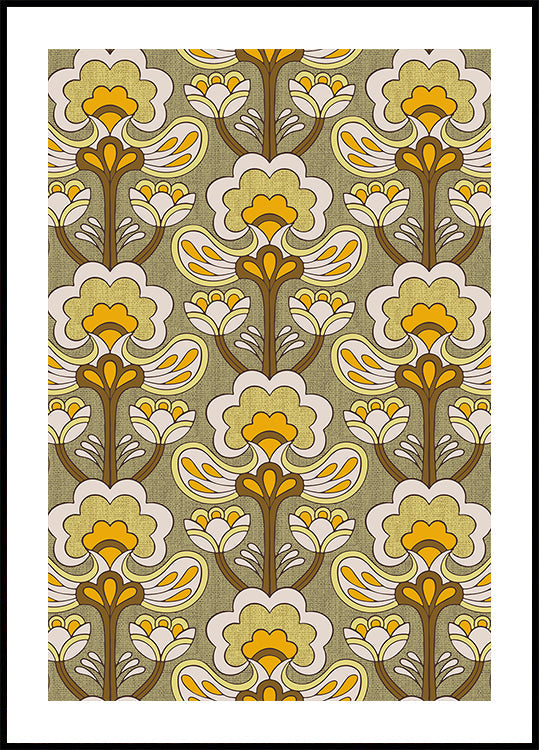Retro Bloom Rhapsody Ochre Yellow Poster