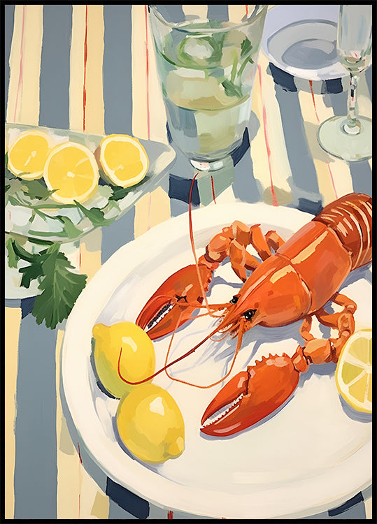 Lobster Lunch, Lemon and Linen, Coastal Table Scene Poster