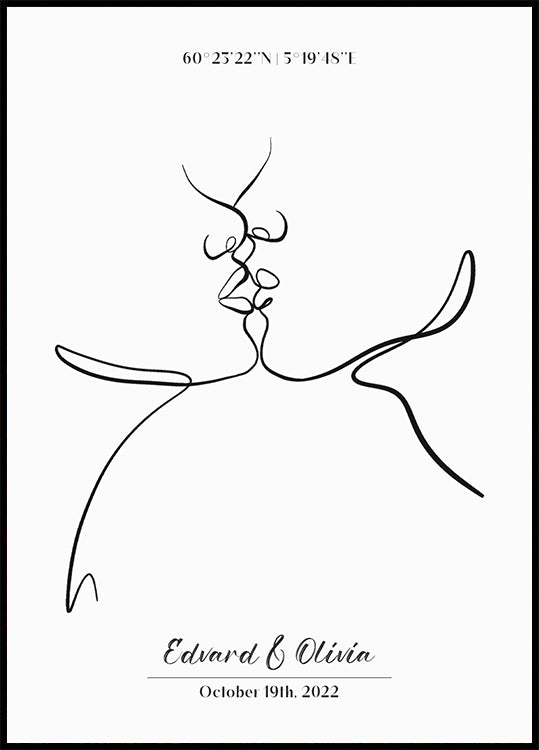 Couple Kissing Line Art Personalized Poster