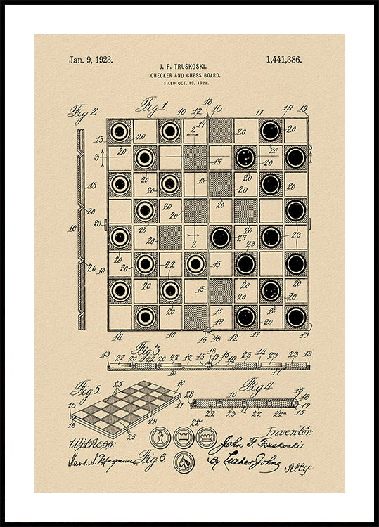 Checker and Chess Board Patent 1921 Poster