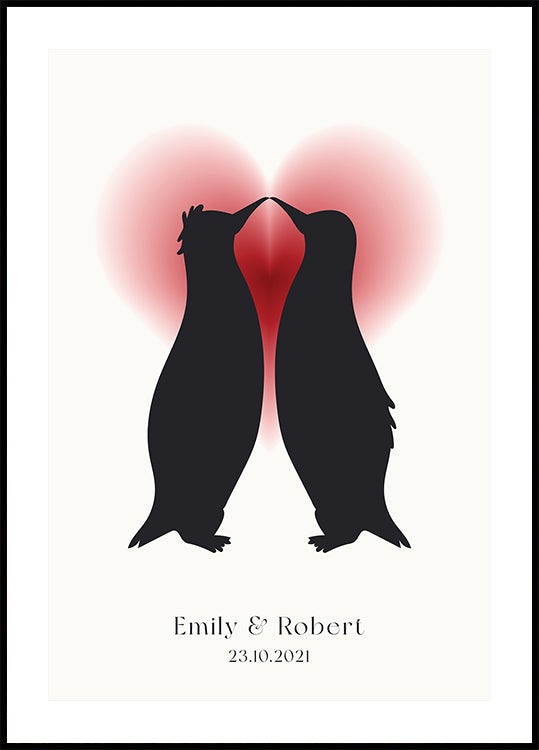 Penguin Love, Custom Couple Names & Date Poster