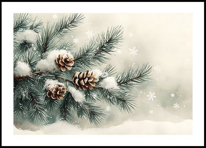 Watercolor Snowy Pine Branch Poster