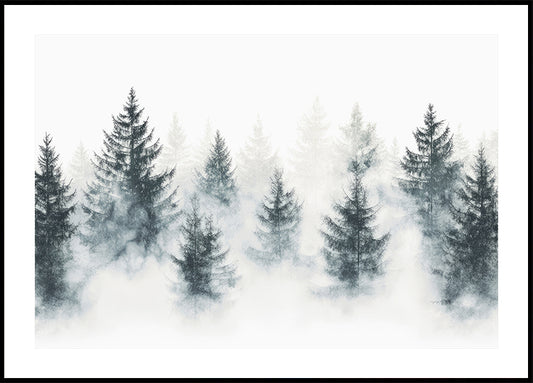 Watercolor Pine Forest in Mist Poster