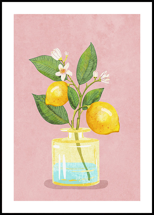 Lemon Bunch In Vase Poster