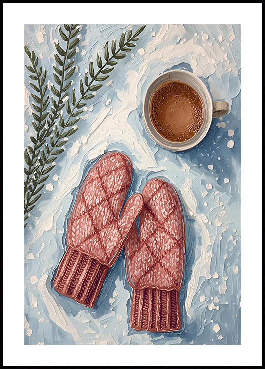 Handschuhe im Schnee mit Kakao Poster