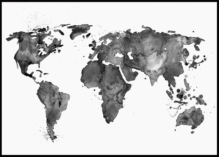 World Black Ink Map Poster