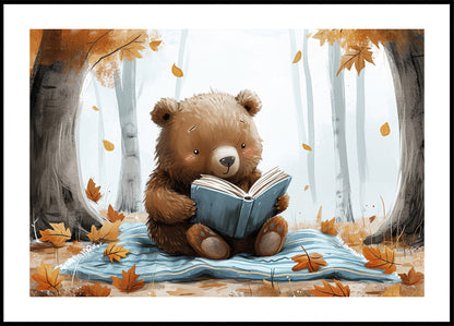 Bear Reading in Autumn Forest  Poster