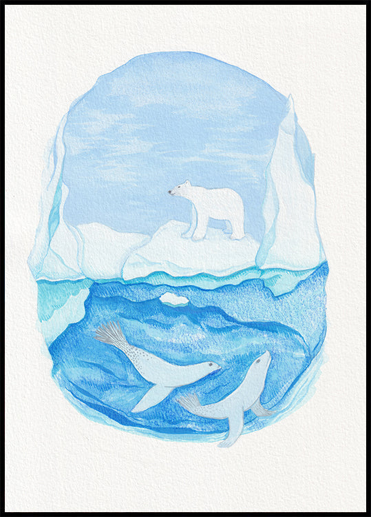 Arctic Life - Frozen Seas - Polar Bear and Seals Poster