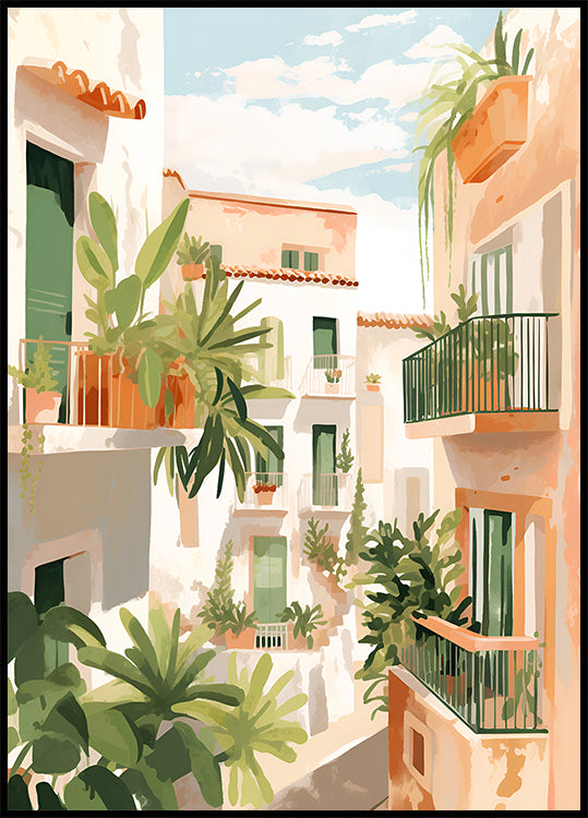 Sunlit Balconies, Mediterranean Courtyard Poster