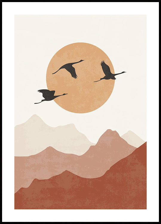 Crane Silhouettes at Sunset Poster