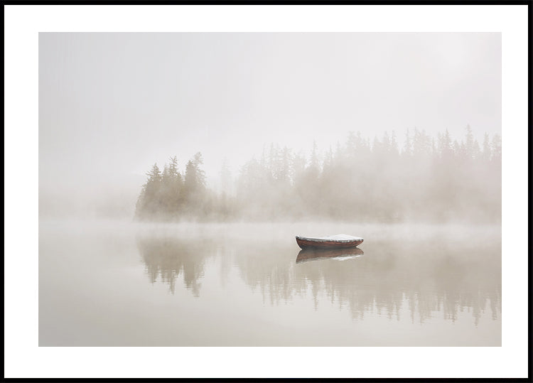 Boat in A Foggy Lake Poster