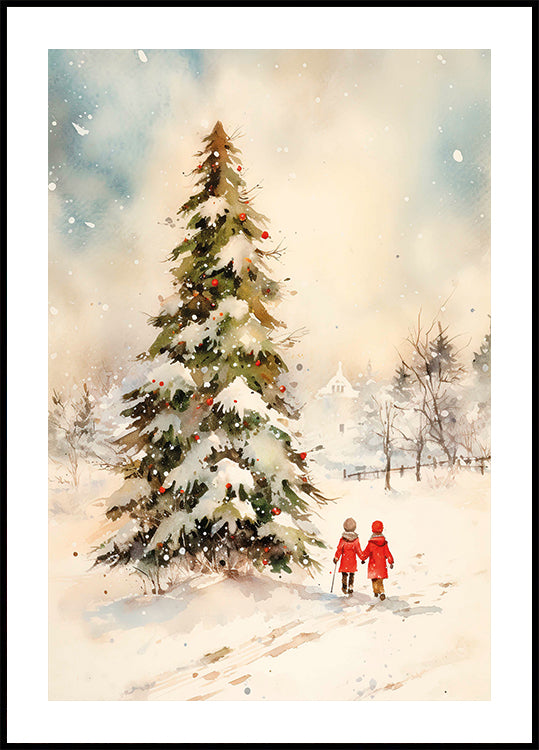 Christmas Tree in Winter Village Poster