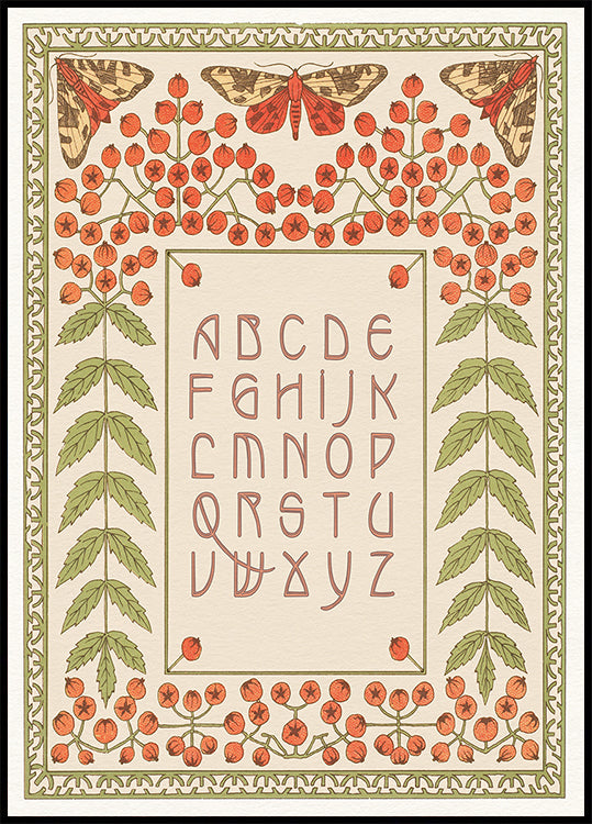 Floral and Moth Alphabet Print Poster