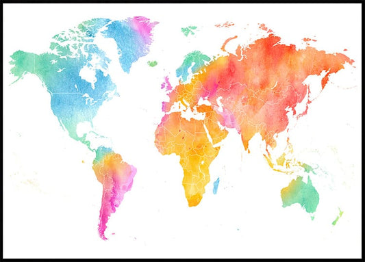 Multicolor Watercolor World Map Poster