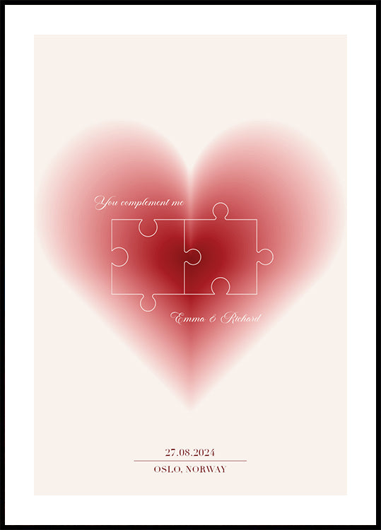 You Complete Me Personalized Heart Puzzle Poster