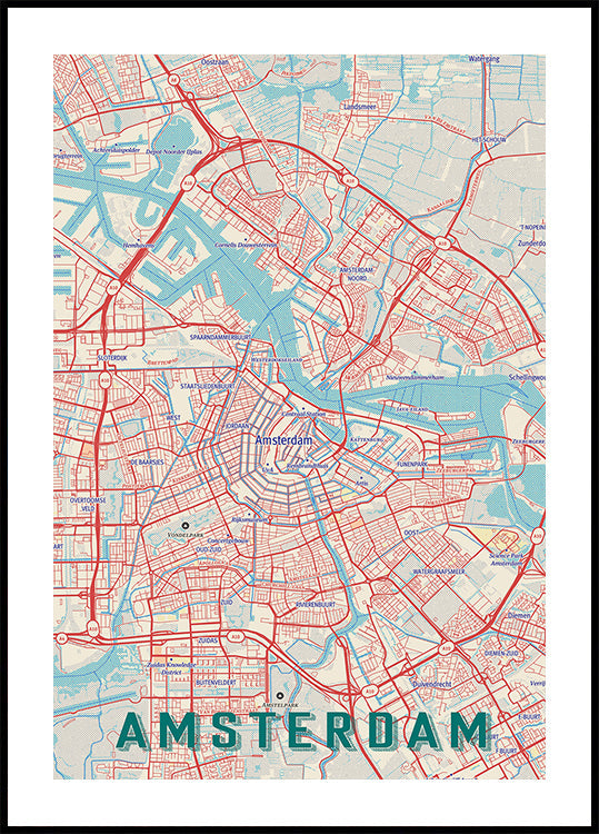 Retro Map   Amsterdam Poster