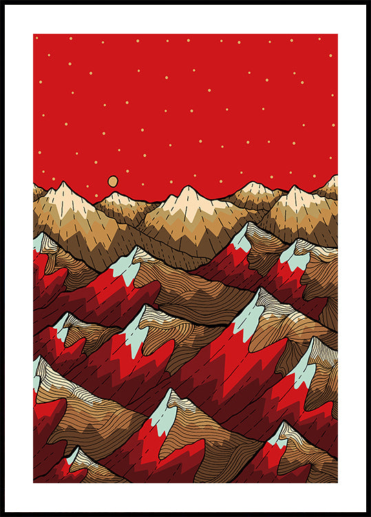 Golden red peaks Poster