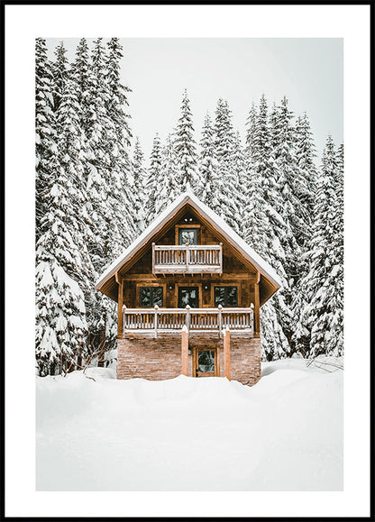 Snowy House In The Mountains Poster