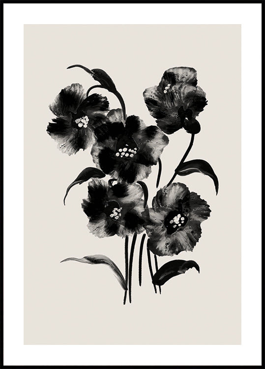 Black Watercolor Floral Poster