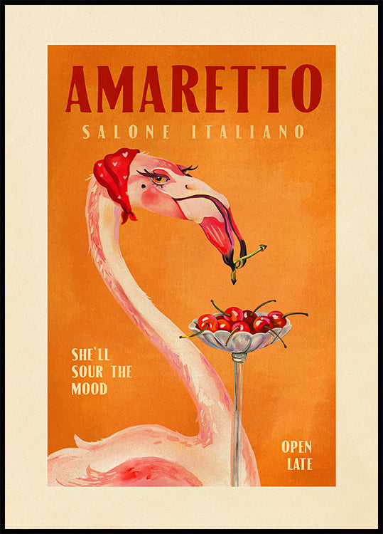 Amaretto Flamingo Art Deco Italian Cafe Travel Art Poster