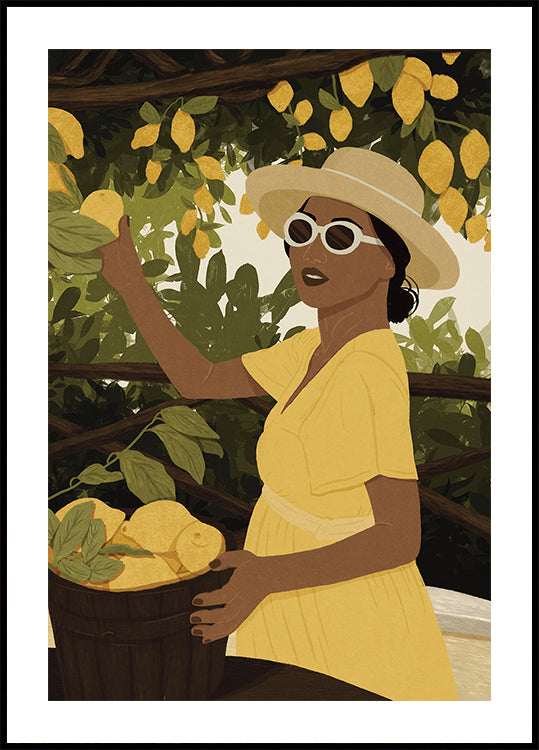 Lemon Garden Woman, Summer Citrus Harvest Poster