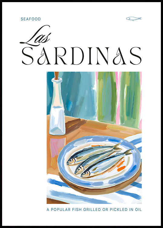 Plate of sardines with Bottle Poster
