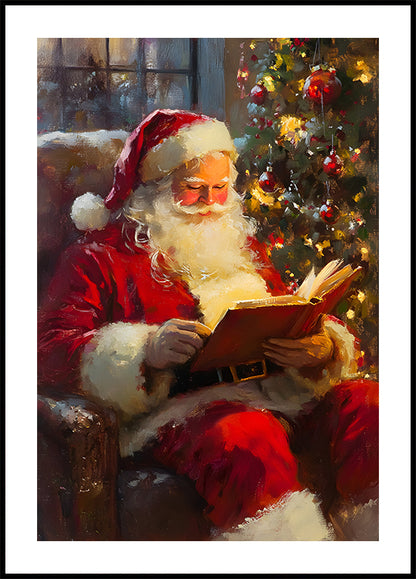 Santa Claus Reading a Book Poster