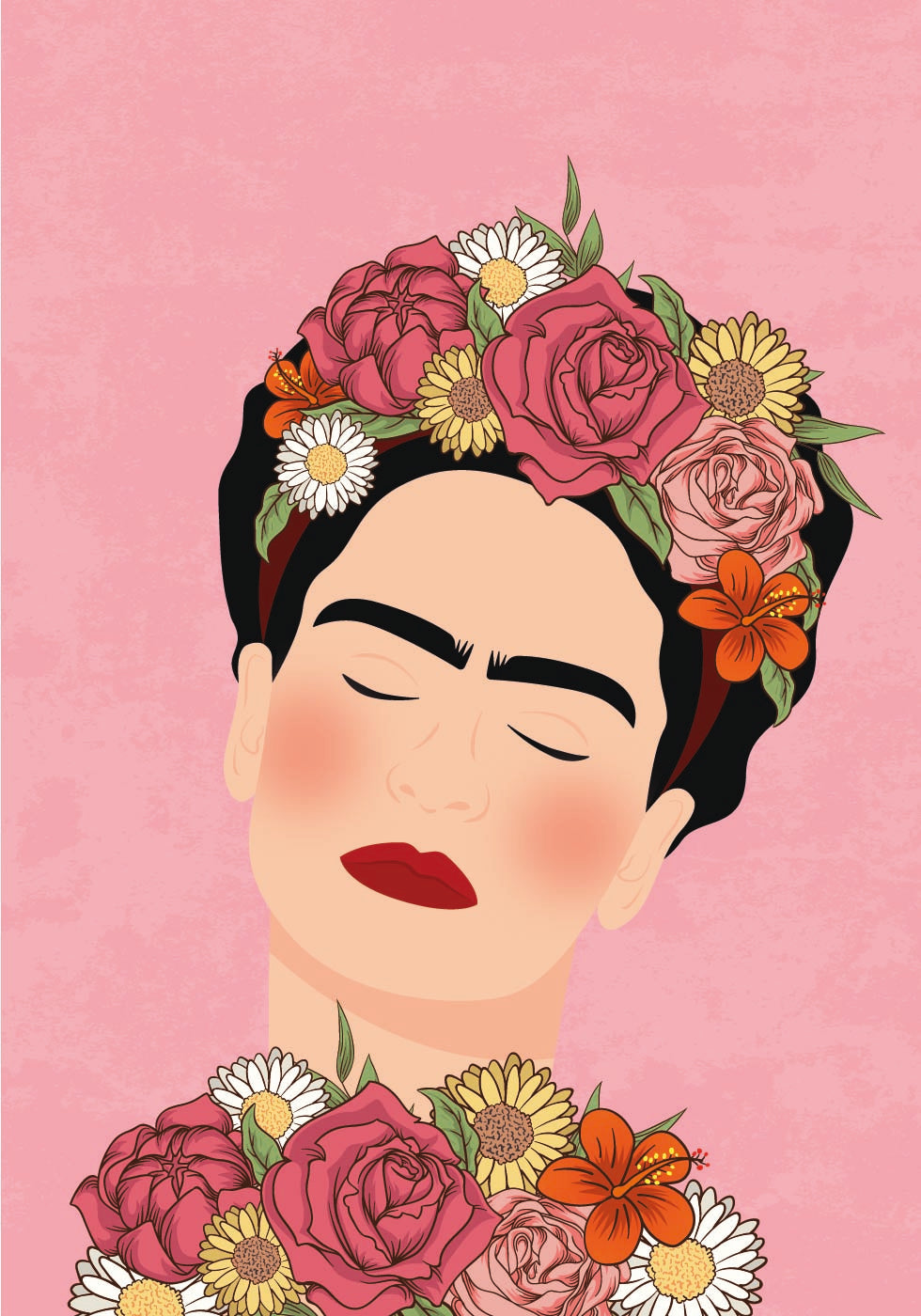 Frida Kahlo Portrait with Floral Crown Poster