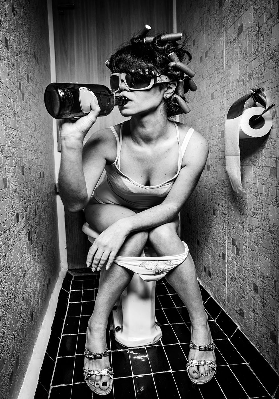 Girl Drinking On The Toilet Poster