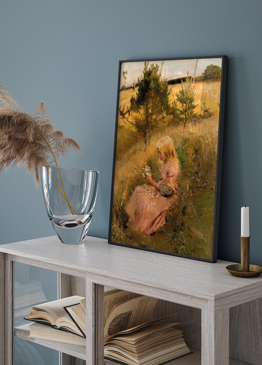 Girl Picking Flowers By Richard Bergh Poster