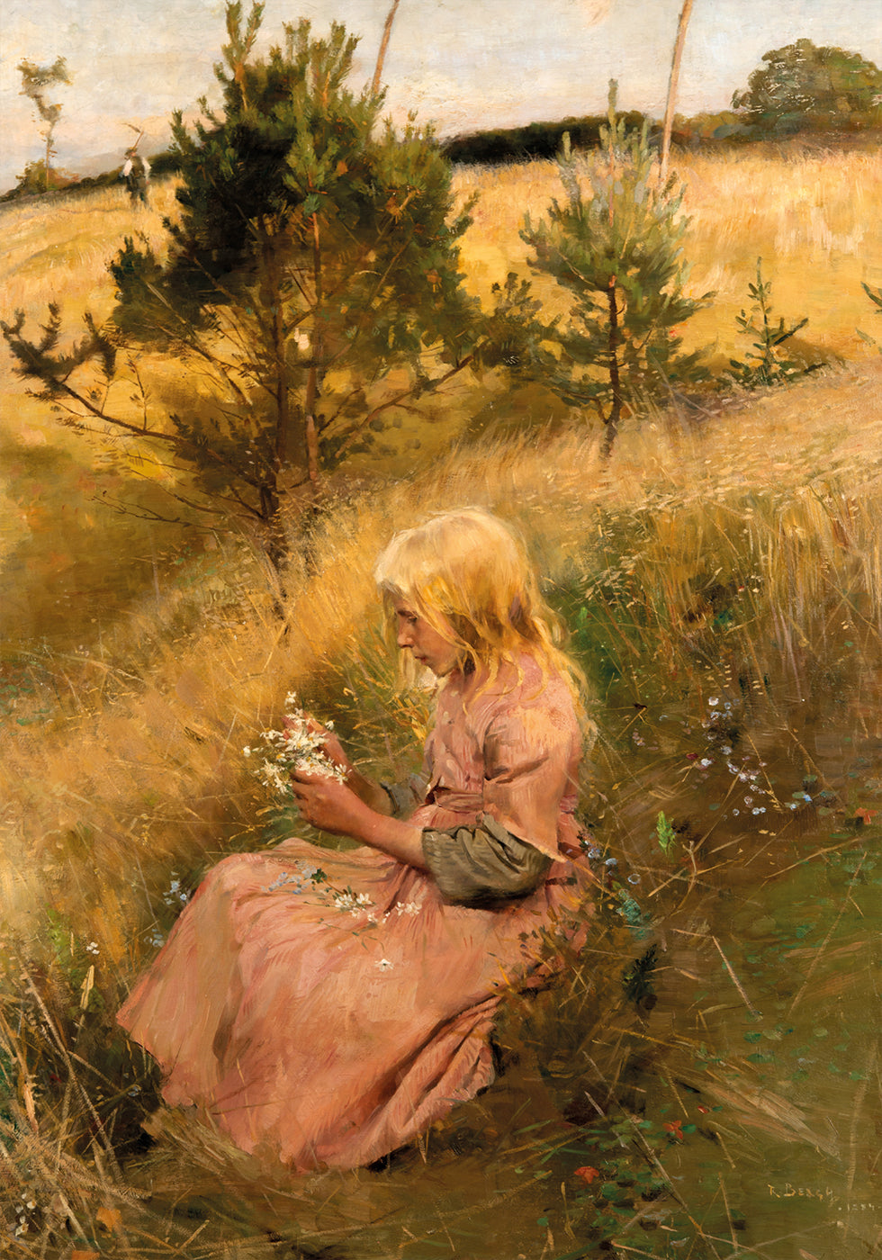Girl Picking Flowers By Richard Bergh Poster