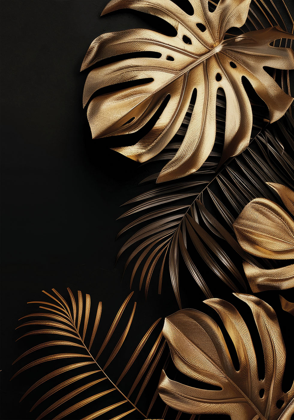 Golden Monstera & Palm Leaf II Poster