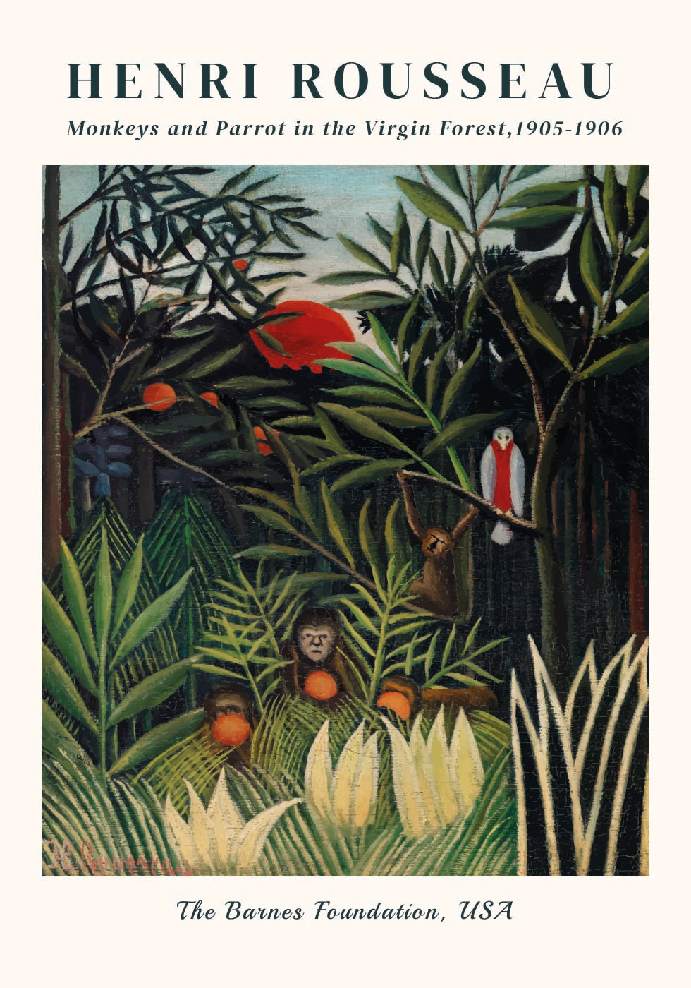 Monkeys and Parrot in the Virgin Forest Poster