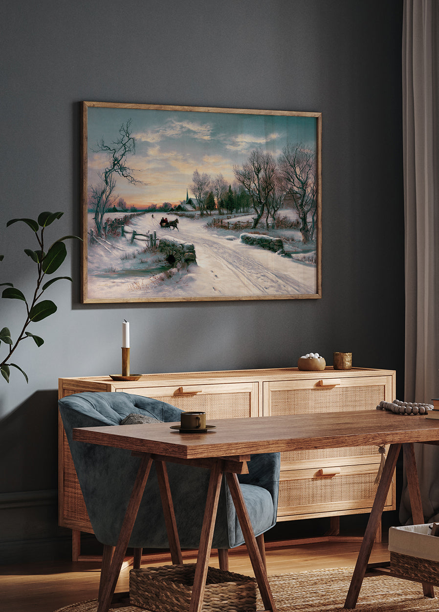 Horse And Carriage In Snow Poster