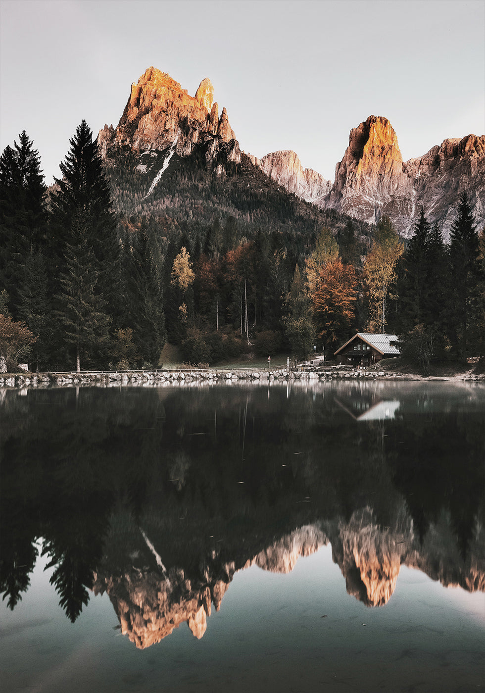 Reflection of Serenity House by the Mountain Lake Poster