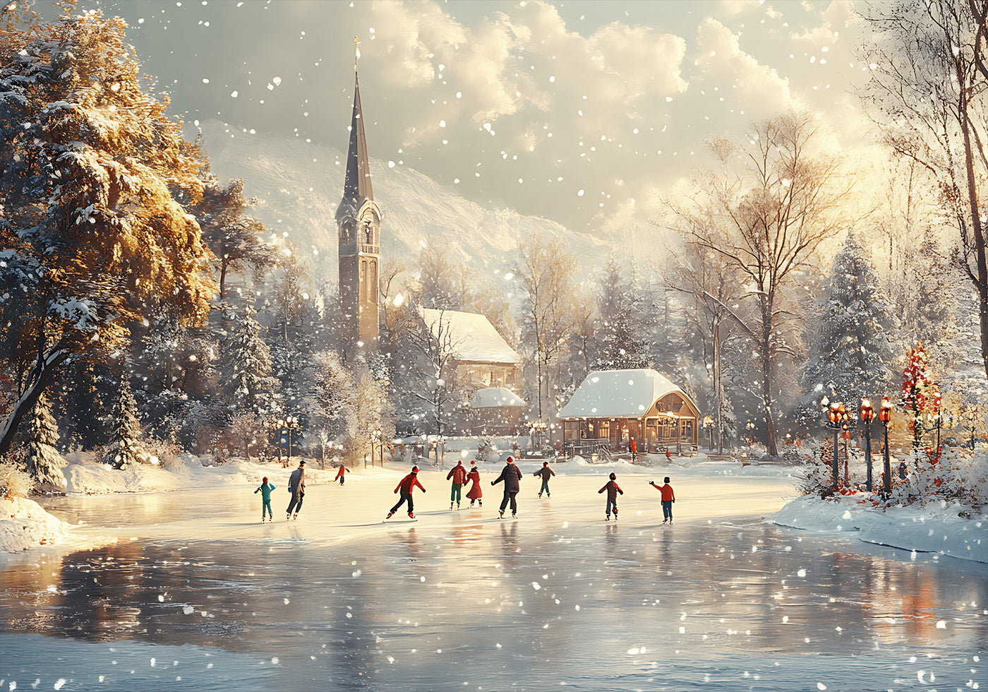 Ice Skating on a Frozen Lake Poster