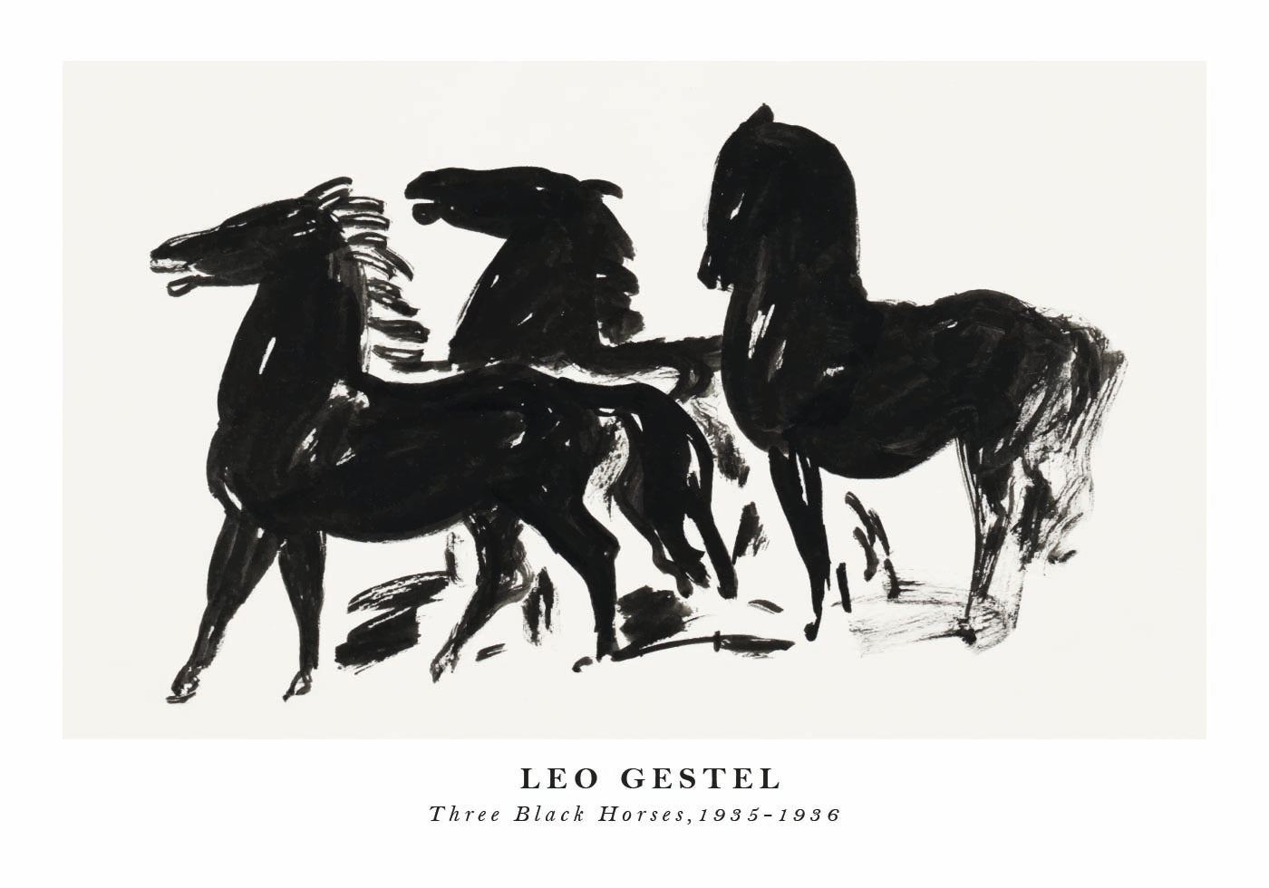 Three Black Horses, Dynamic Ink Sketch By Leo Gestel 1935–1936 Poster