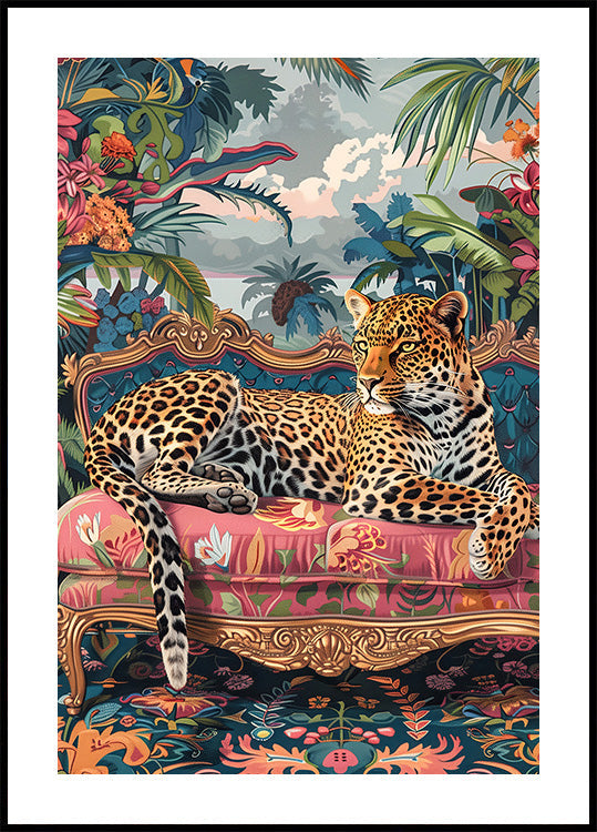 Leopard Lounging on a Luxury Sofa Poster