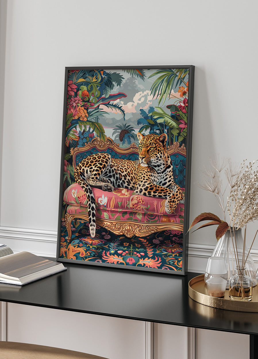 Leopard Lounging on a Luxury Sofa Poster