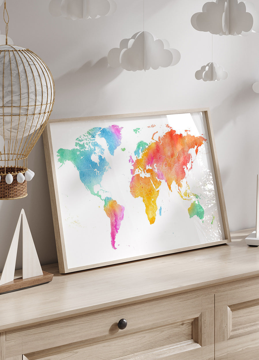 Multicolor Watercolor World Map Poster