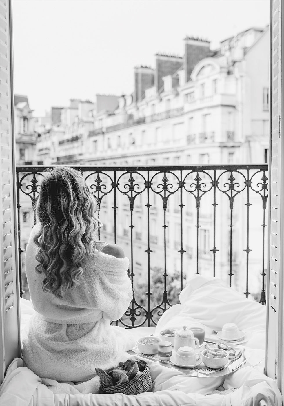 Paris Breakfast B&W Poster