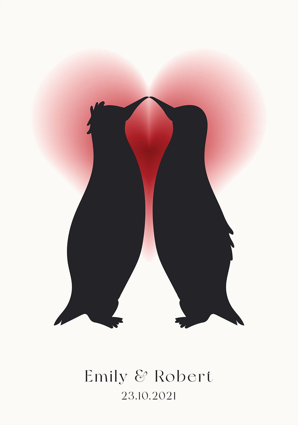 Penguin Love, Custom Couple Names & Date Poster