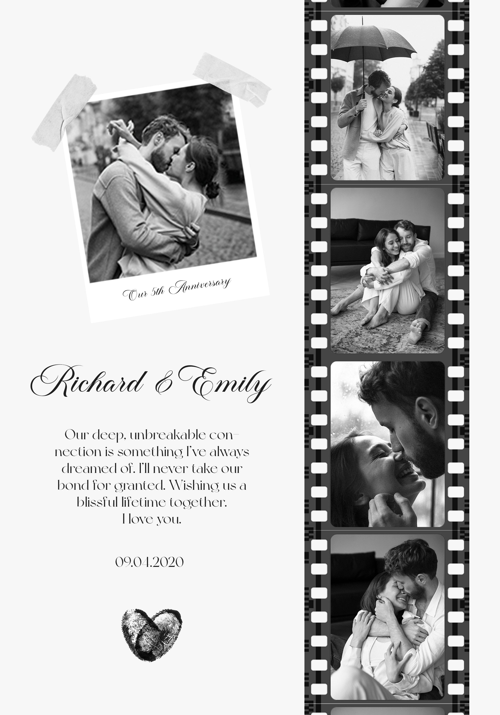 Romantic Couple, Black and White Photo Strip Poster