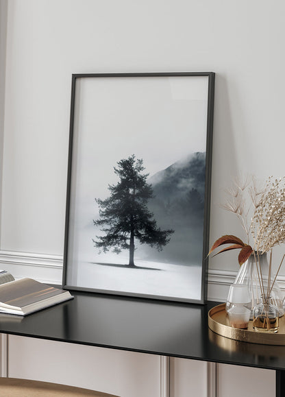 Pine Tree In a Foggy Field Poster