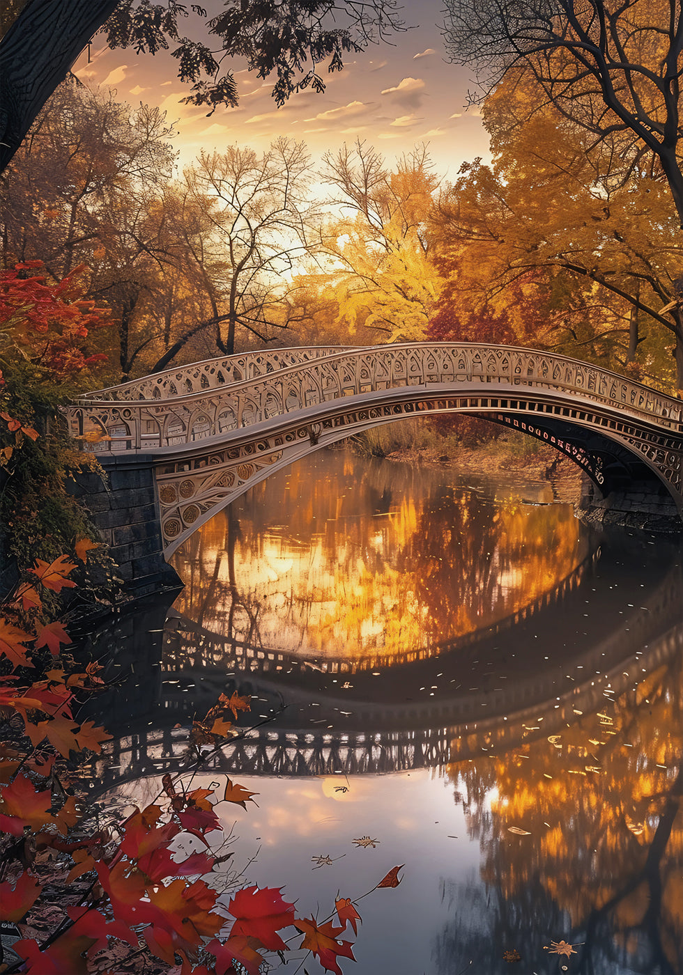 Autumn Park Bridge Poster