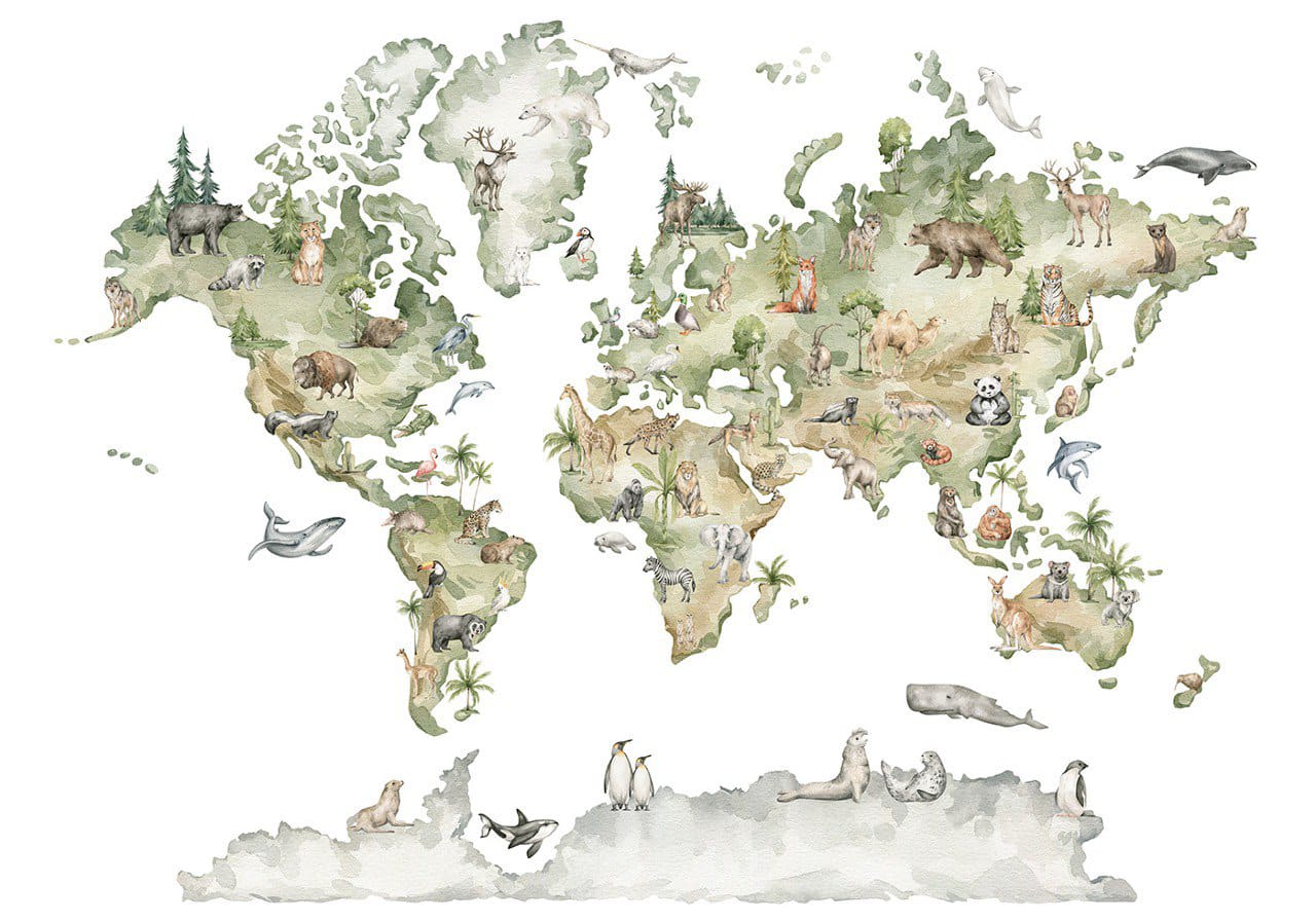 Animal World Map Poster