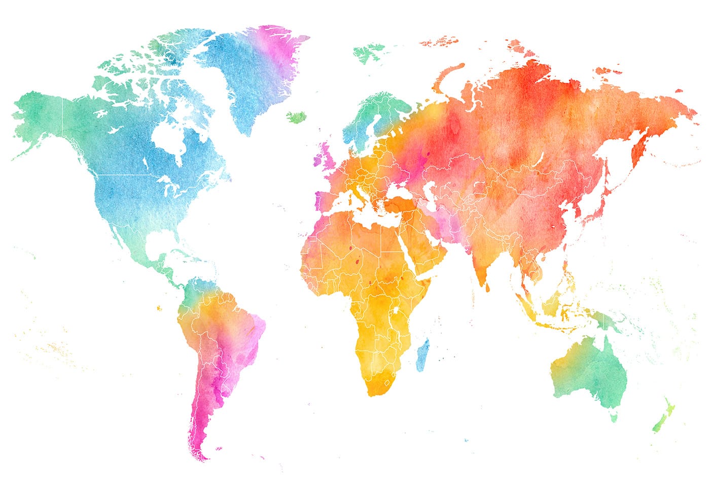 Multicolor Watercolor World Map Poster